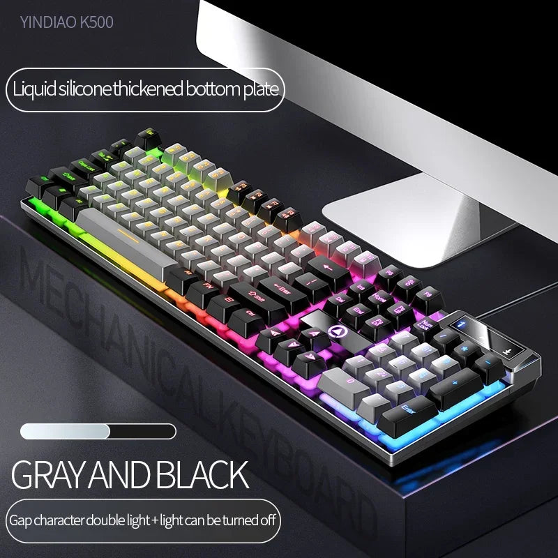 K500 Gaming Wired Mechanical Keyboard Luminous Color Blocking Ergonomic Conflict-free Buttons Pc Desktop Computer Accessories