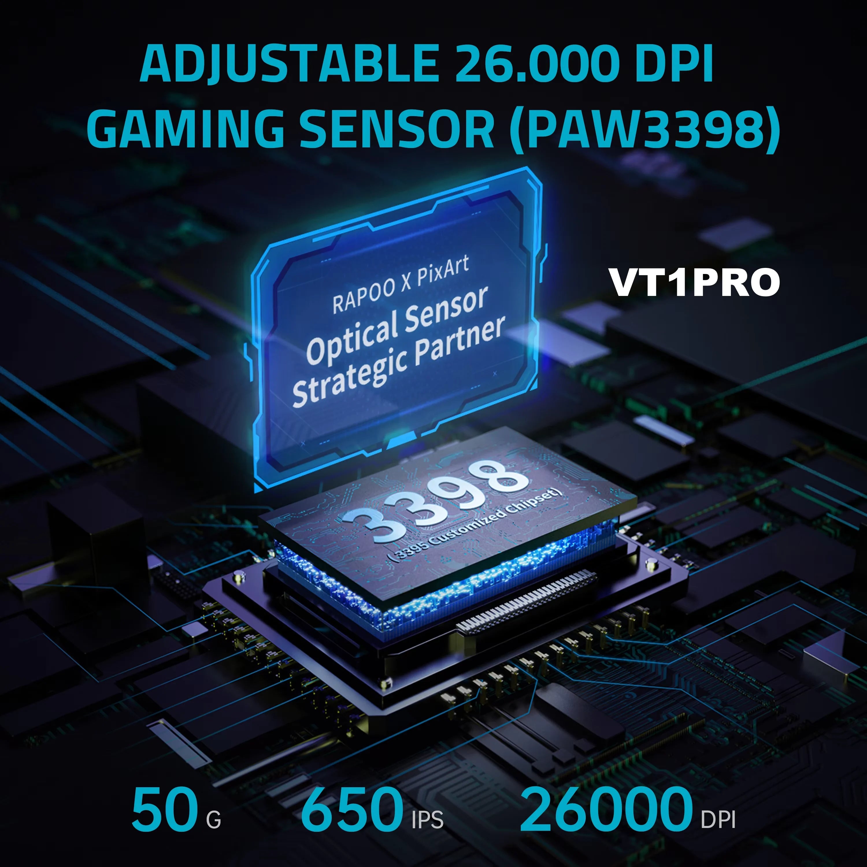 Rapoo VT1PRO/VT1PRO MAX Wireless Gaming Mouse 8KHz Polling Rate 26000 DPI Optical Sensor for Small/Medium Size Hands