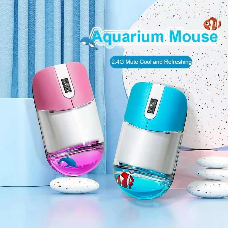 Frutiger Aero Aqua Liquid Mouse Cute Floating Aquarium Animal 2.4G+Bluetooth Wireless Optical Ocean Doll Mice PC Accessories