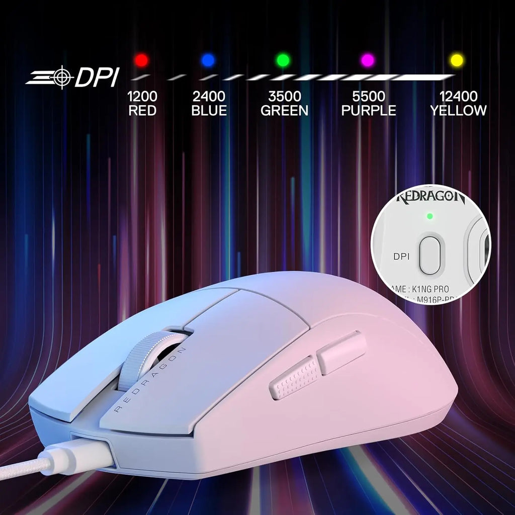 Redragon M724 Wired 42G Ultra-Light 12,400 Max DPI Optical 5 Programmable Buttons Gaming Mouse