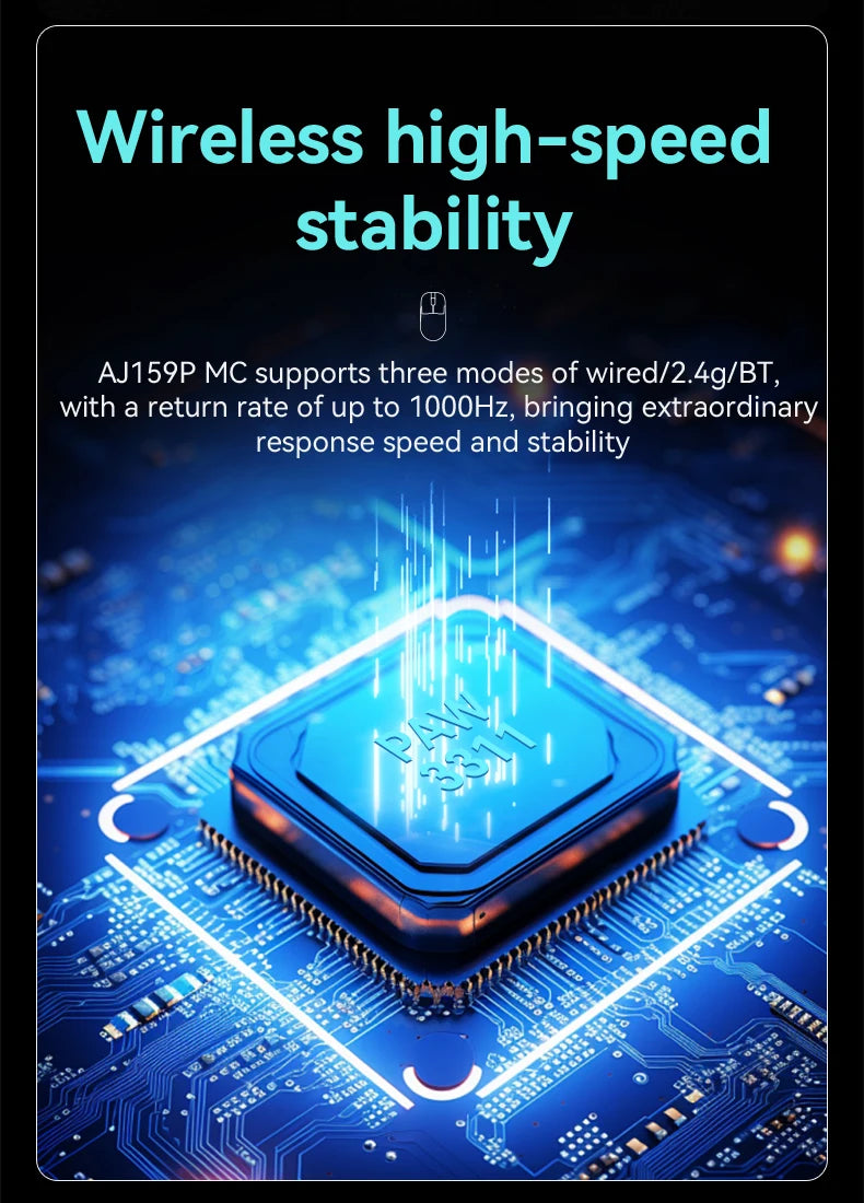 AJAZZ AJ159P MC Tri-mode Wired BT Wireless Gaming Mouse with Magnetic Charging Base Max 12000DPI Gaming Mouse for PC