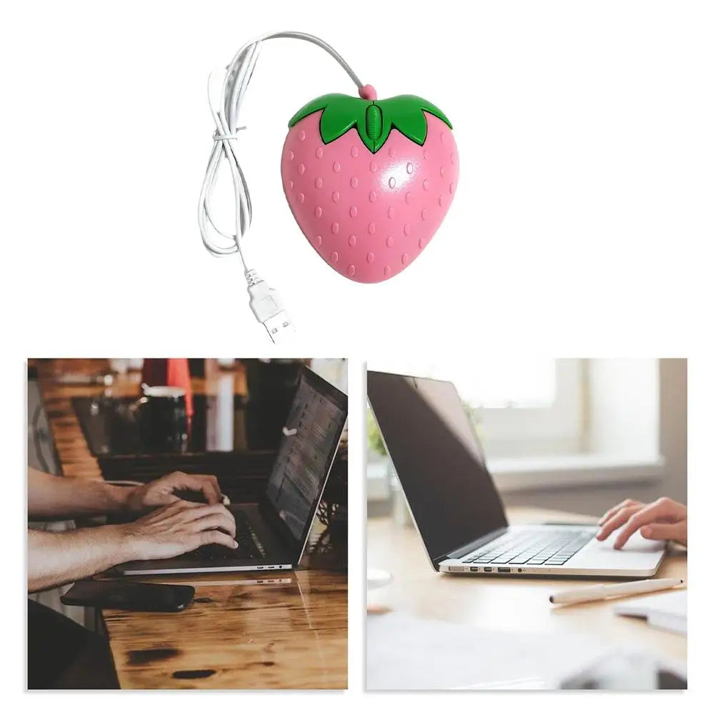 Wired Mouse Pink Strawberry Small Optical PC Computer Game Mouse Cute Creative Design Girls Birthday Gift For Office Laptop V1P8