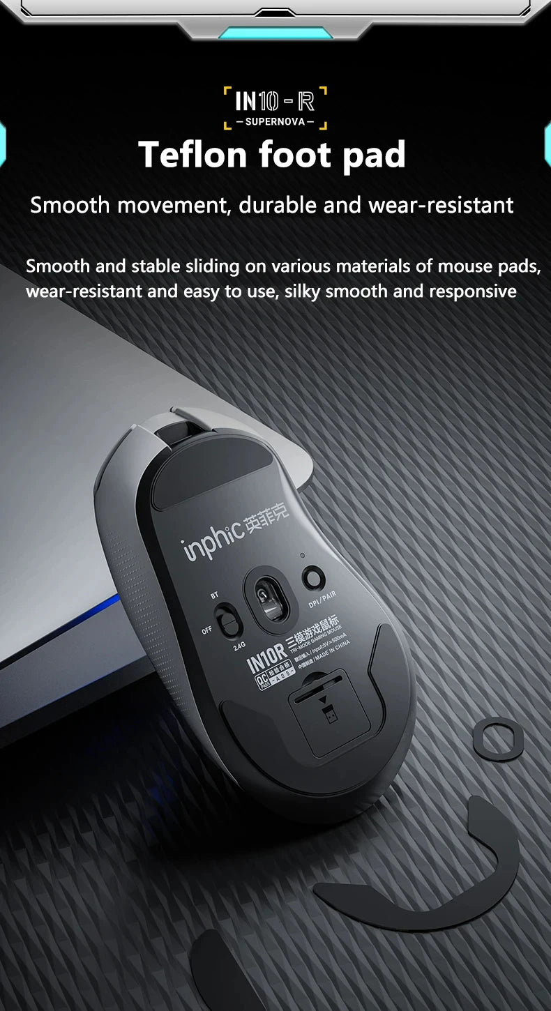 INPHIC IN10R Wireless Three-mode 8K Gaming Mouse PAW3395 Sensor Nano-scale Ice-feeling Coating 800mAh Lightweight Mouse