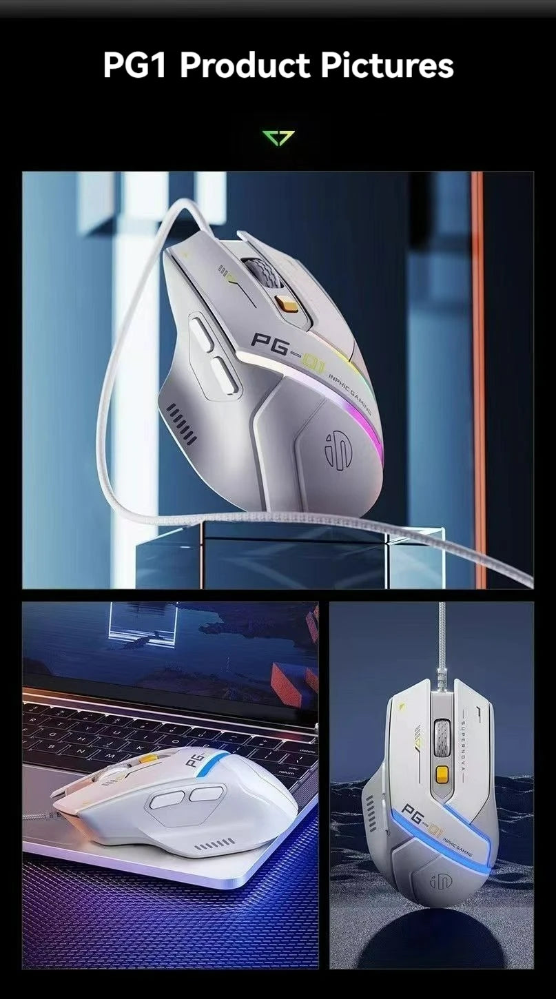 Inphic Pg1 Wired Mouse Gaming Mouse RGB Light Emitting   Macro Programming 12800DPI  6 Keys Computer Mouse 1000hz Polling Rate