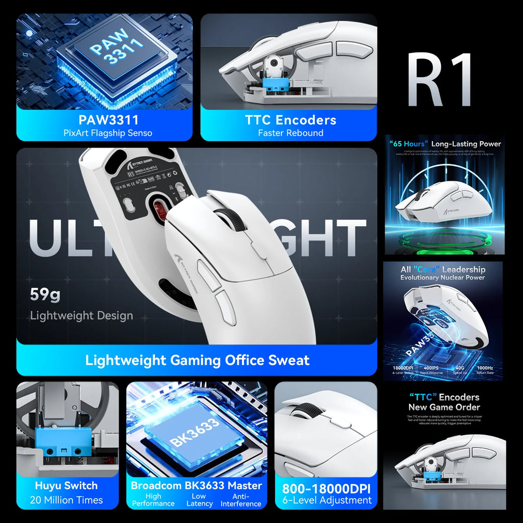 Attack Shark X11 X6 X3 R1 Wireless Gaming Mouse, RGB, Ergonomic, Macro Functions, Ultra-Light, Tri-Mode Bluetooth 2.4G Wired