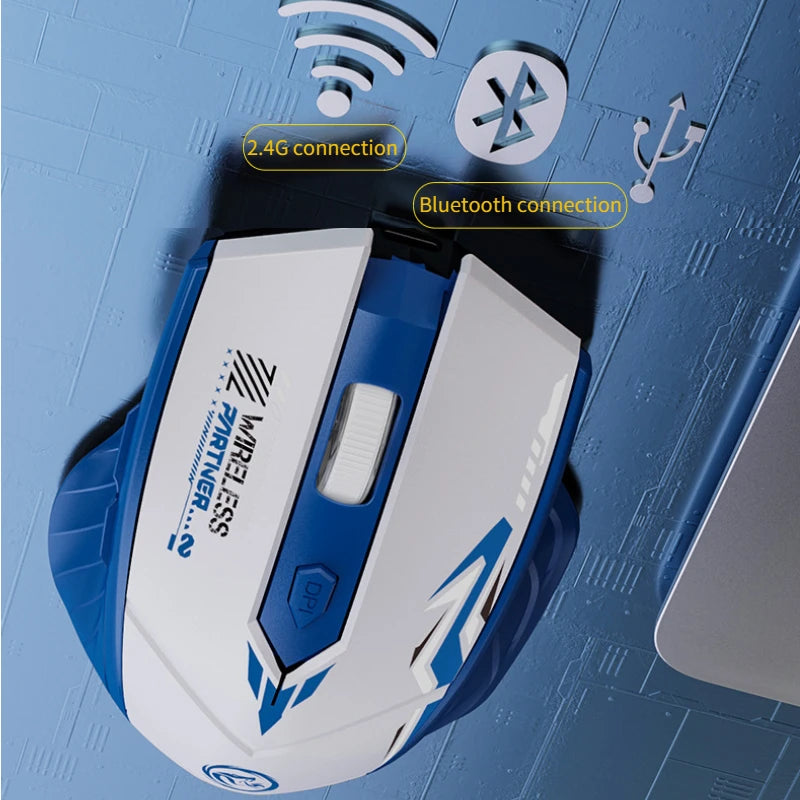 Wireless Mouse Dual Mode 2.4G Bluetooth-compatible Rechargeable Glow Mouse Noiseless Cordless Computer Mice for PC Laptop