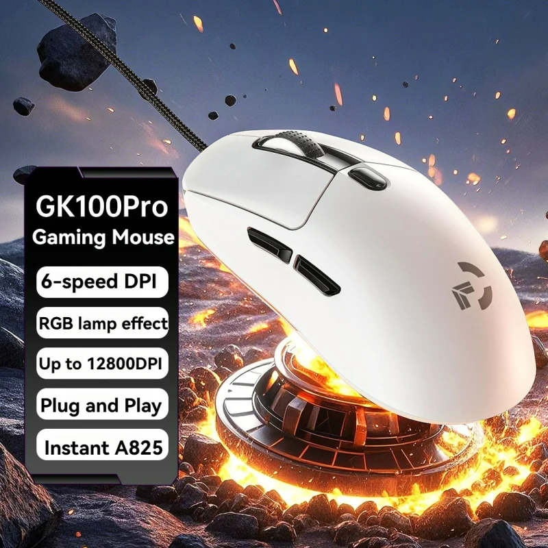 Wired Game Mouse 6 Levels DPI Adjustable Up to 12800DPI Instant A825 Chip RGB Macro Programming Ergonomic Design Universal Mouse