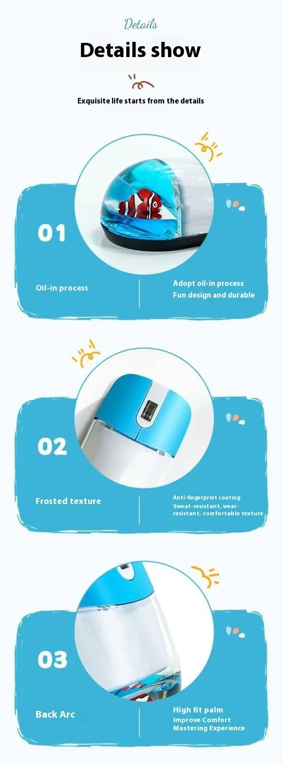 Frutiger Aero Aqua Liquid Mouse Cute Floating Aquarium Animal 2.4G+Bluetooth Wireless Optical Ocean Doll Mice PC Accessories