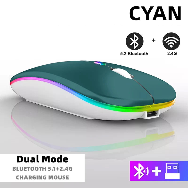 Tablet Phone Computer Bluetooth Wireless Mouse Rechargeable RGB Backlight Mice for iPad PC Laptop Tablet Phone 2.4GHz USB Mouse