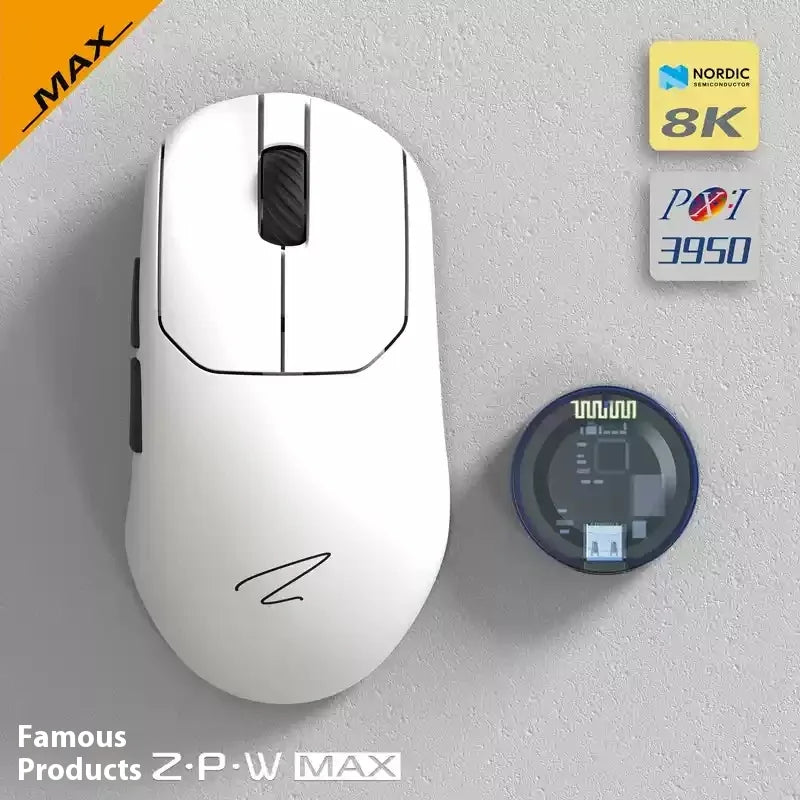 ZAOPIN ZPW Max Wireless Tri-mode Mouse Lightweight Nordic 52840 PAW3395 PAW3950 8K Receiver Custom PC Esports Laptop Gaming Mice