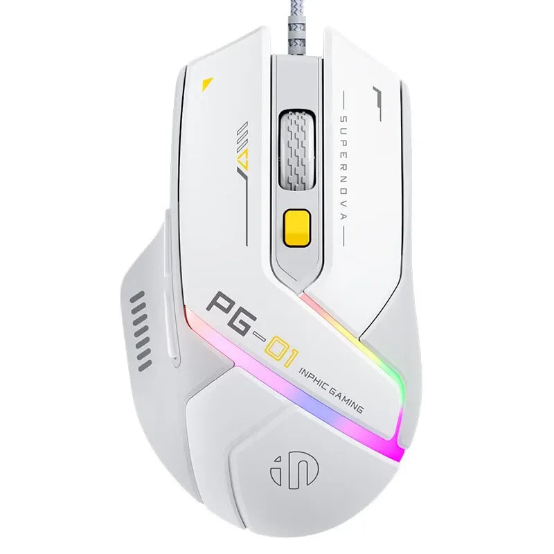 Inphic Pg1 Wired Mouse Gaming Mouse RGB Light Emitting   Macro Programming 12800DPI  6 Keys Computer Mouse 1000hz Polling Rate
