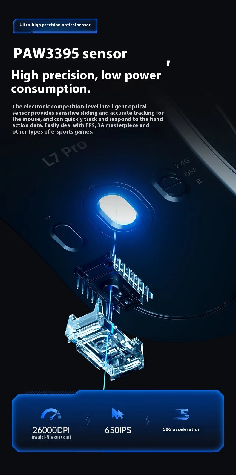 MCHOSE L7 Ultra Wireless Gaming Mouse 39g Lightweight E-Sport 8K Polling Rate Customized Optical Switch PAW3950 Flagship Sensor