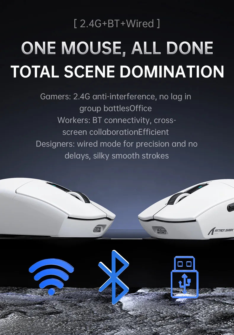 Hot Sales ATTACK SHARK G3PRO Gaming Wireless 3-Mode Bluetooth RGB PAW3311 25000dpi 2.4GHz 62g Mouse with Charger for PC/MAC/Wins