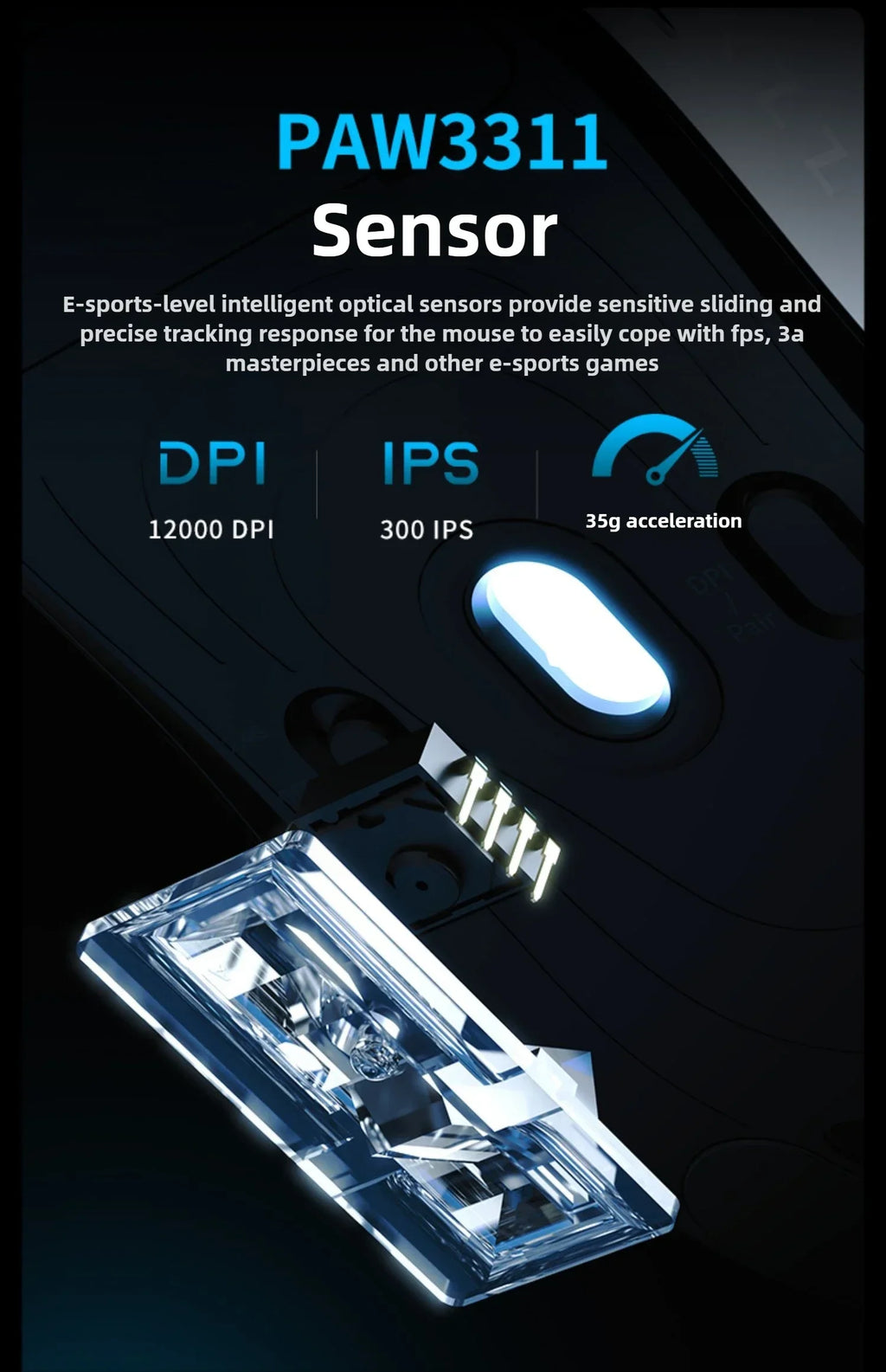 AJAZZ AJ179 V2 MAX Wireless Three Mode Right Hand Mouse PAW3311 12000DPI Macro Definition Low Latency Wired Gaming Mouse