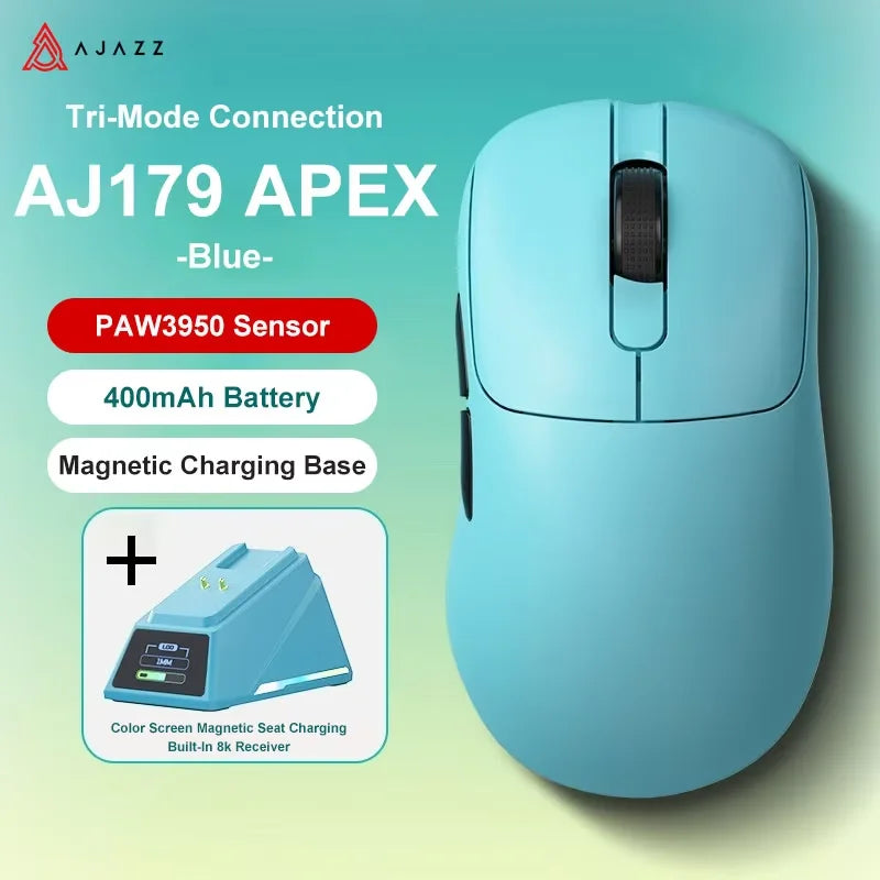 AJAZZ AJ179 APEX PAW3950 3000DPI 8Khz Wireless Gaming Mouse Right Handed Ergonomic Mouse with RGB Magnetic Screen Charging Base