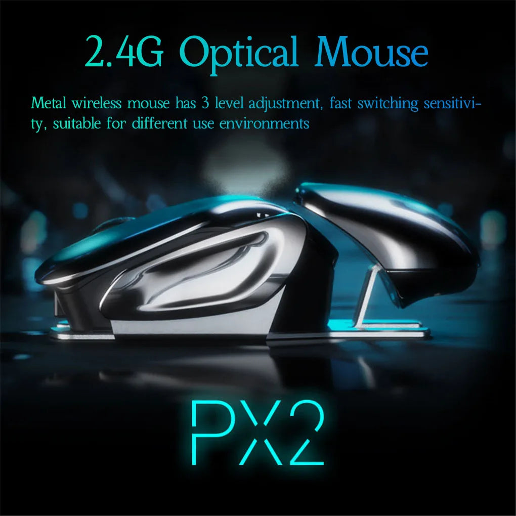 PX2 Metal 2.4G Wireless Mute 1600DPI Mouse 6 Buttons for PC Laptop Computer Gaming Office Home Aluminum Lightweight Mouse