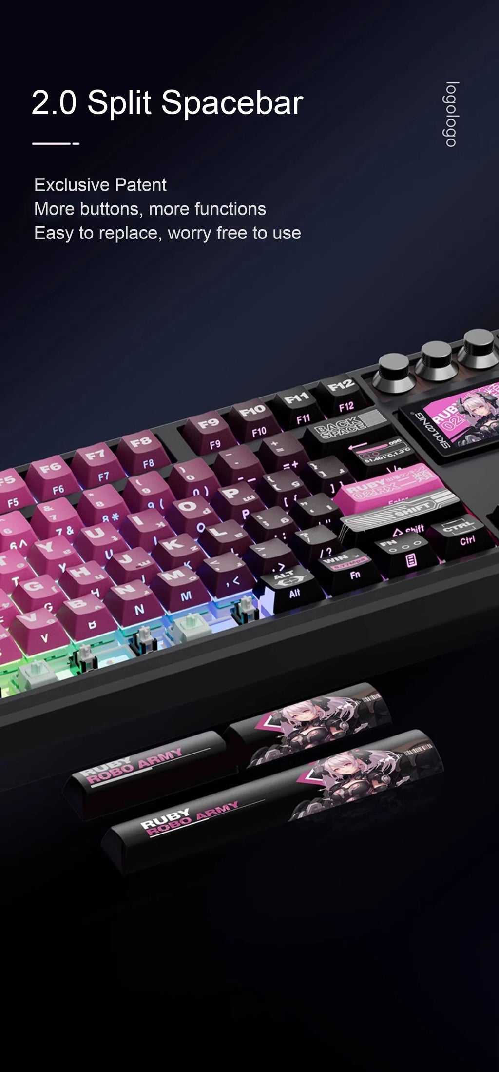 SKYLOONG GK104 Pro Wireless Mechanical Keyboar Full-Size Keyboard Screen&3Knobs RGB Backlit Voice Calculator 8K Polling Rate