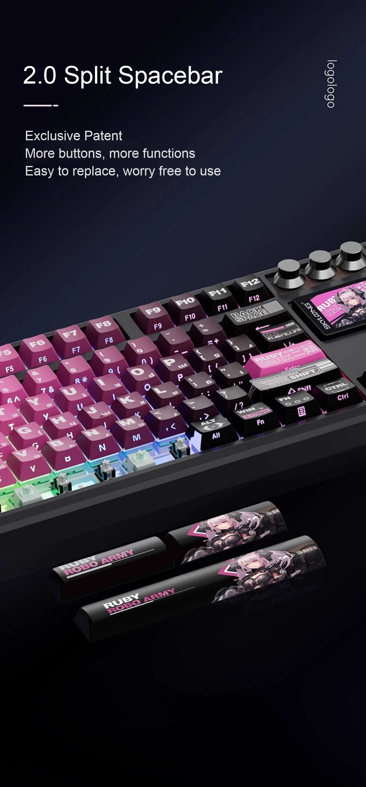 SKYLOONG GK104 Pro Wireless Mechanical Keyboar Full-Size Keyboard Screen&3Knobs RGB Backlit Voice Calculator 8K Polling Rate