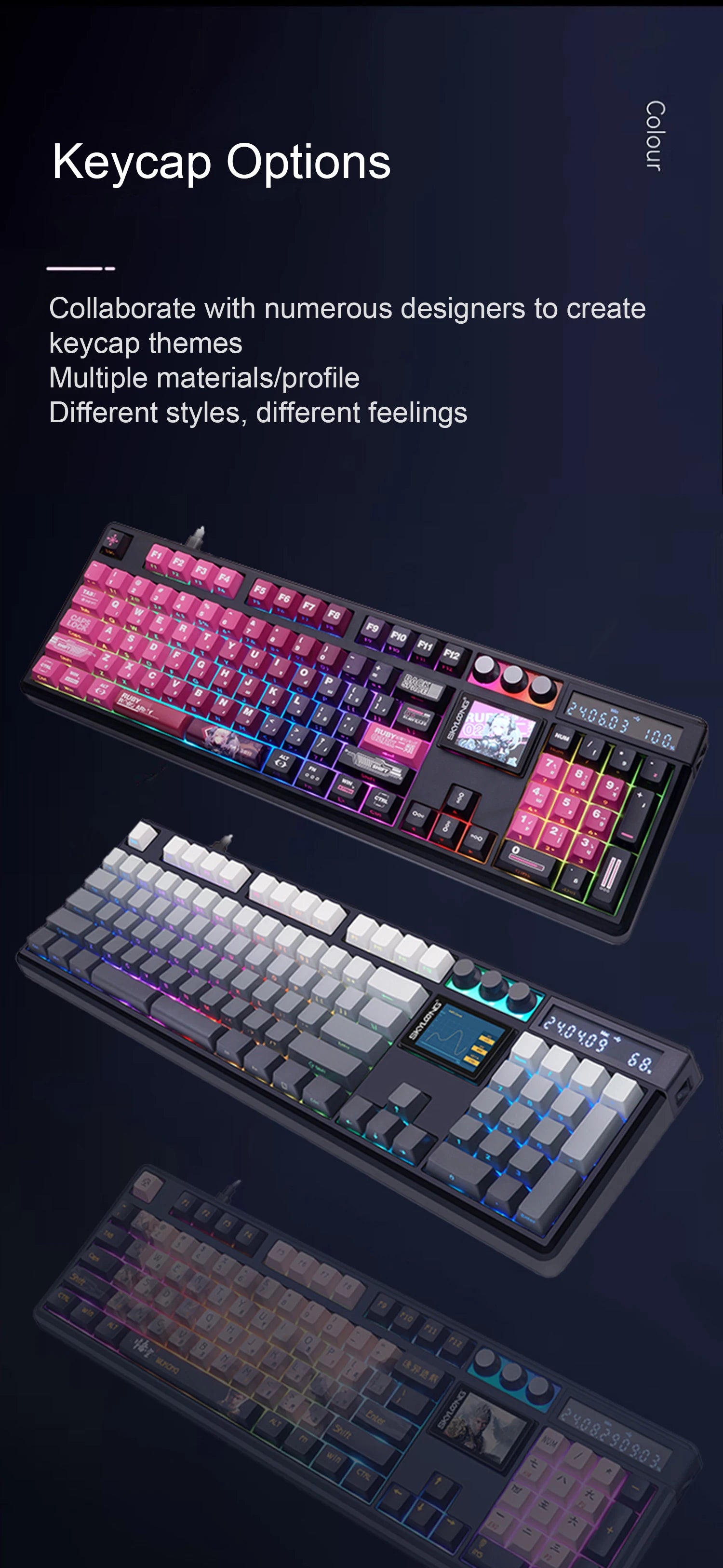SKYLOONG GK104 Pro Wireless Mechanical Keyboar Full-Size Keyboard Screen&3Knobs RGB Backlit Voice Calculator 8K Polling Rate