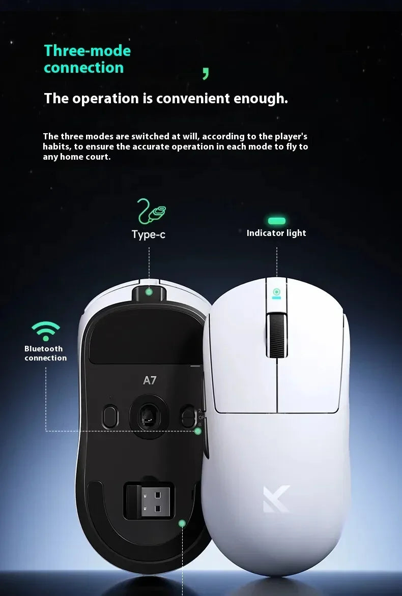 MCHOSE A7 Tri-mode 8k Gaming Mouse Wireless Bluetooth PAW3395 Mice Lightweight Low Delay Mice Laptop Office Custom Accessories