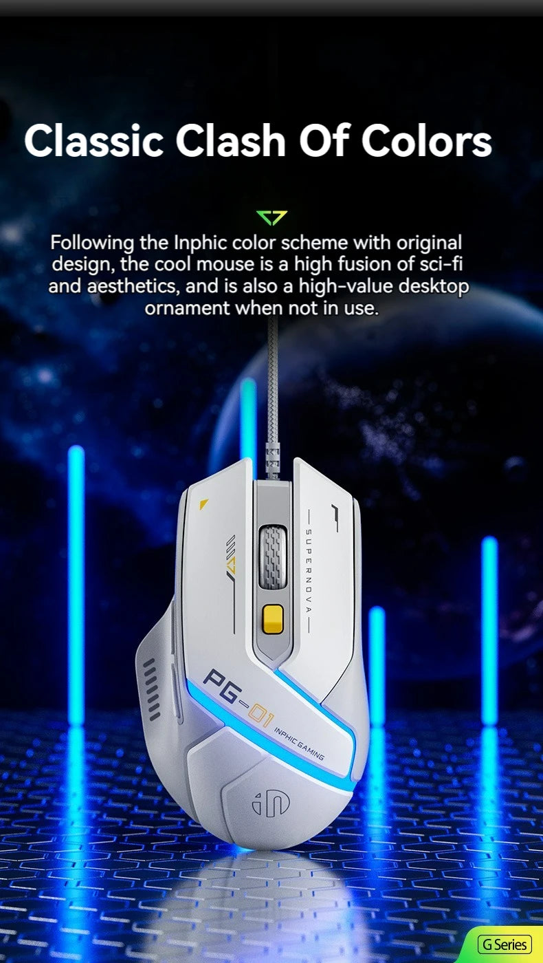 Inphic Pg1 Wired Mouse Gaming Mouse RGB Light Emitting   Macro Programming 12800DPI  6 Keys Computer Mouse 1000hz Polling Rate