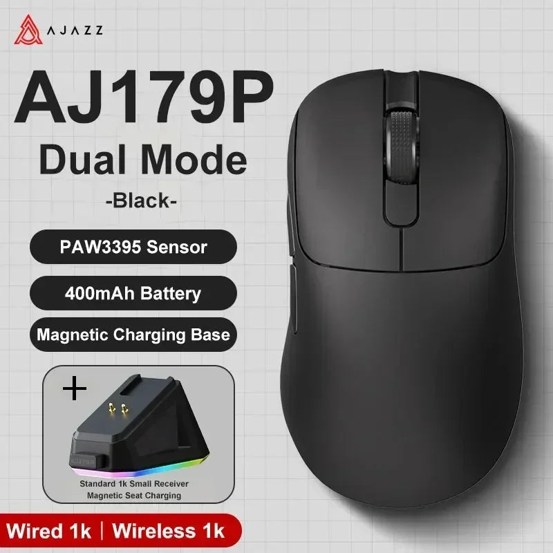 AJAZZ AJ179 PAW3395 Gaming Mouse Lightweight Wired Wireless Mouse with Magnetic Charging Base Ergonomic Macro for PC Laptop