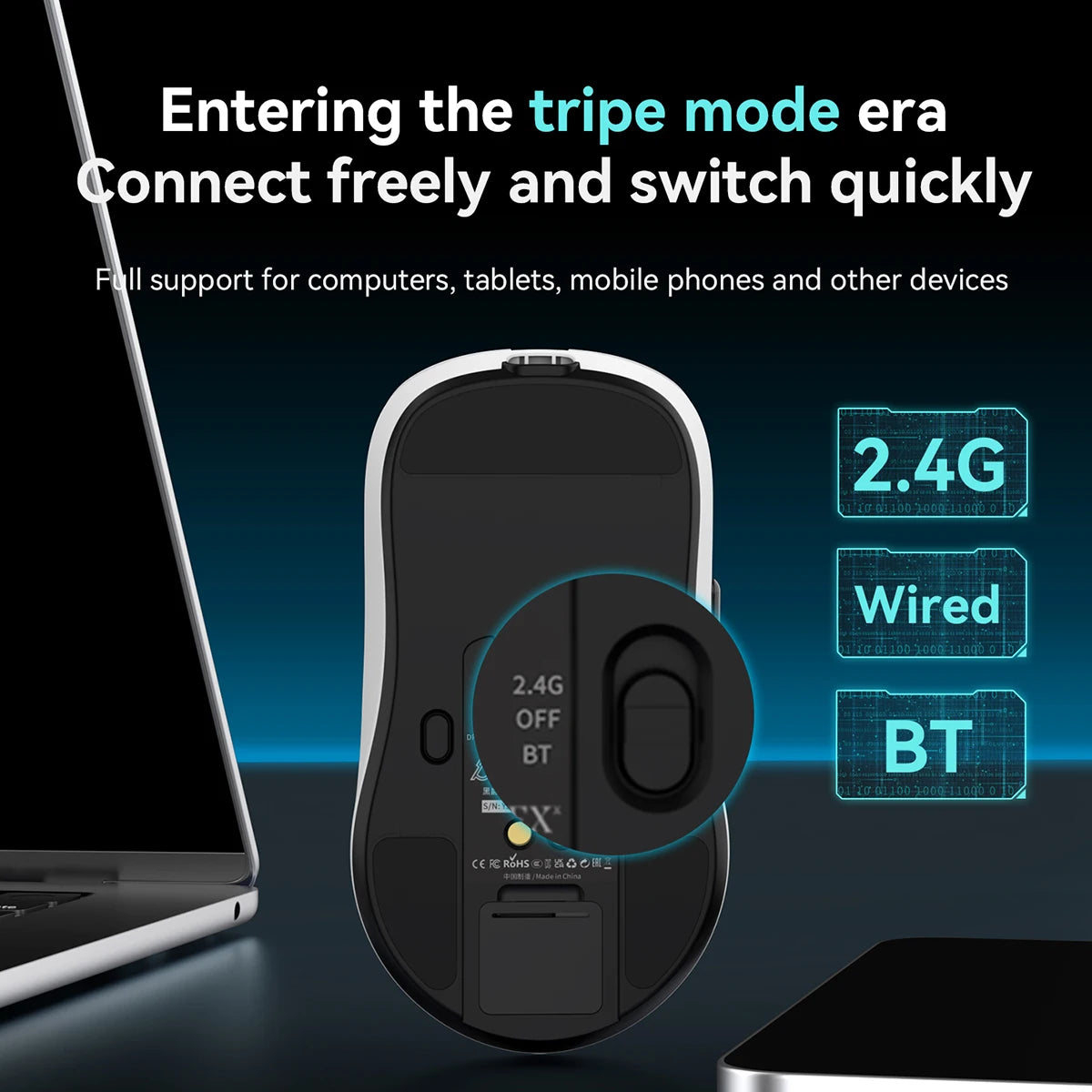 AJAZZ AJ159P MC Tri-mode Wired BT Wireless Gaming Mouse with Magnetic Charging Base Max 12000DPI Gaming Mouse for PC