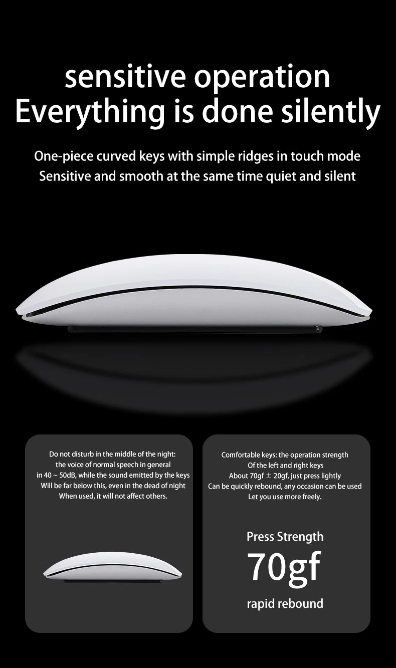 Rechargeable Bluetooth Mouse Magic 3 for MacBook Air/Pro & Win, Ergonomic Multi-Touch BT5.0 Wireless Slim Rechargeable Mouse