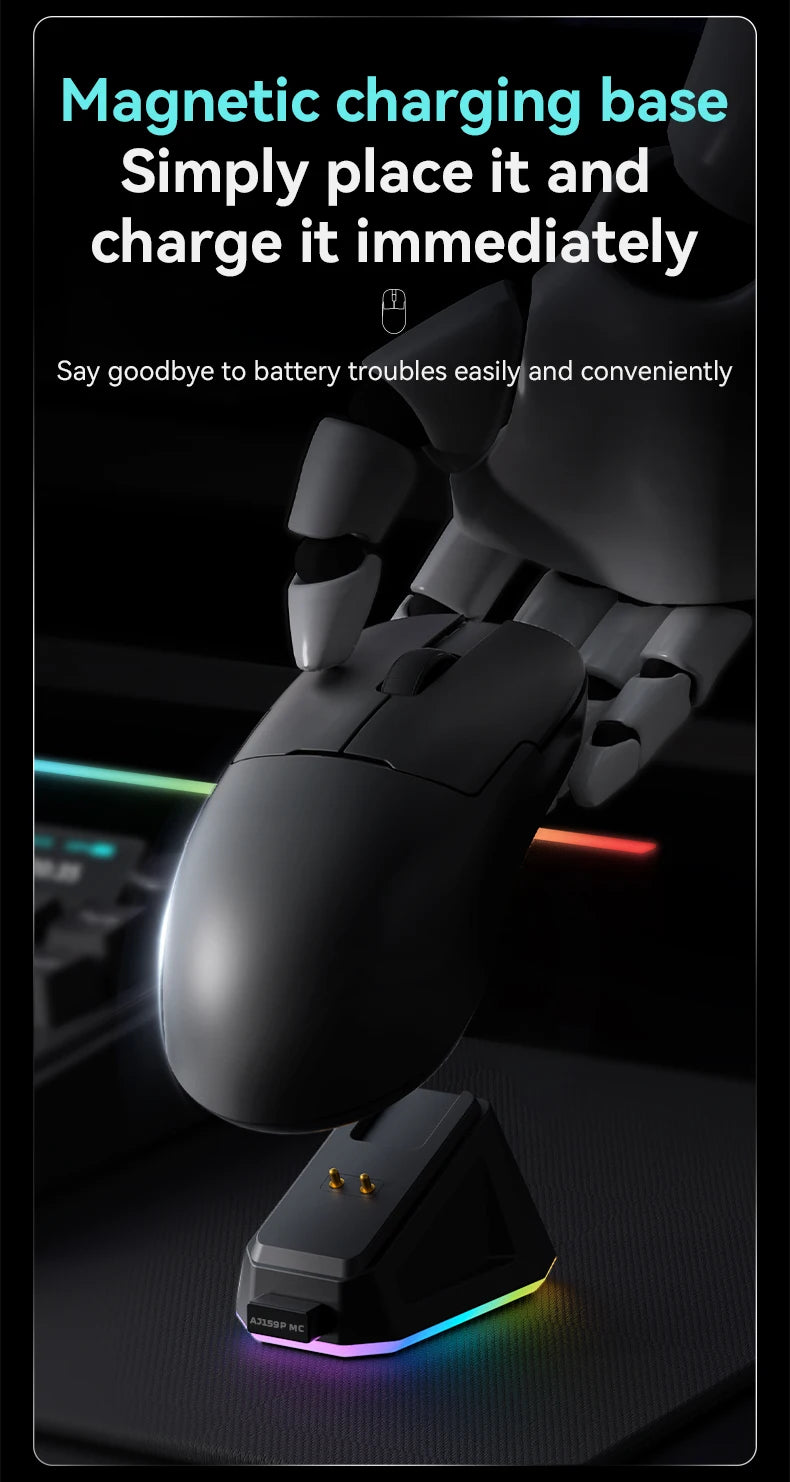 AJAZZ AJ159P MC Tri-mode Wired BT Wireless Gaming Mouse with Magnetic Charging Base Max 12000DPI Gaming Mouse for PC