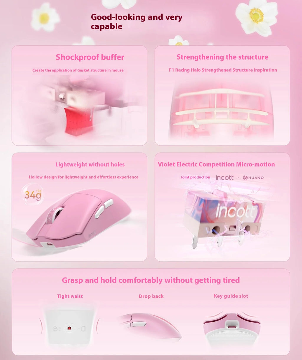 Incott 029 Wireless Mouse 8k Three Mode 2.4g Bluetooth Gaming Mouse Gasket Lightweight Ergonomic Pc Gamer Accessory Mice Gift