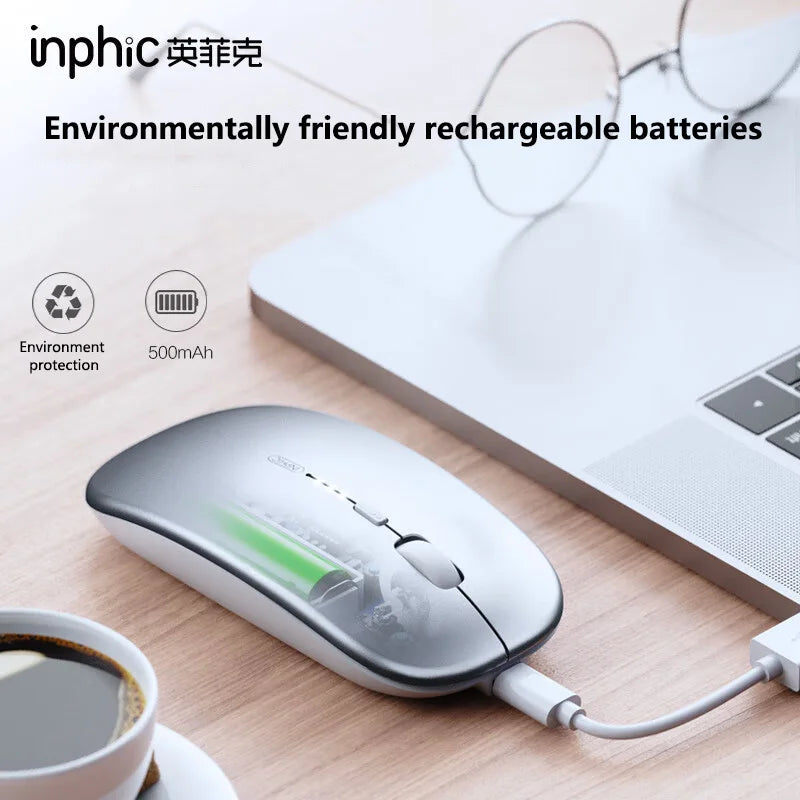 Inphic M1P Rechargeable 2.4G Wireless Mouse Battery Level Display Office Mute Mouse Ultra Thin Portable For Laptop