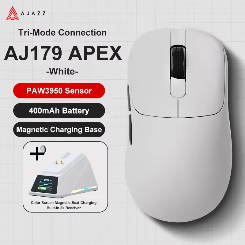 AJAZZ AJ179 APEX PAW3950 3000DPI 8Khz Wireless Gaming Mouse Right Handed Ergonomic Mouse with RGB Magnetic Screen Charging Base