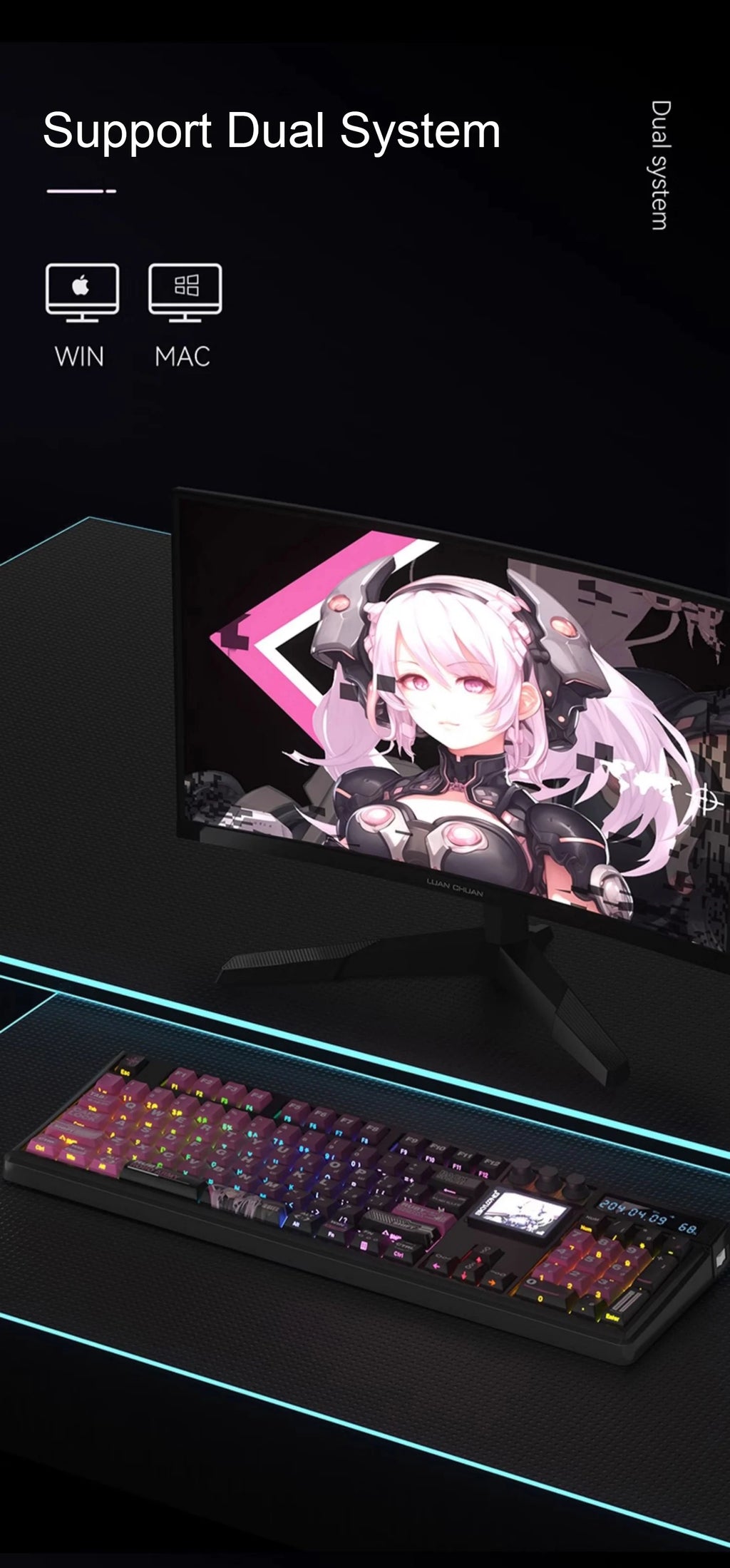 SKYLOONG GK104 Pro Wireless Mechanical Keyboar Full-Size Keyboard Screen&3Knobs RGB Backlit Voice Calculator 8K Polling Rate