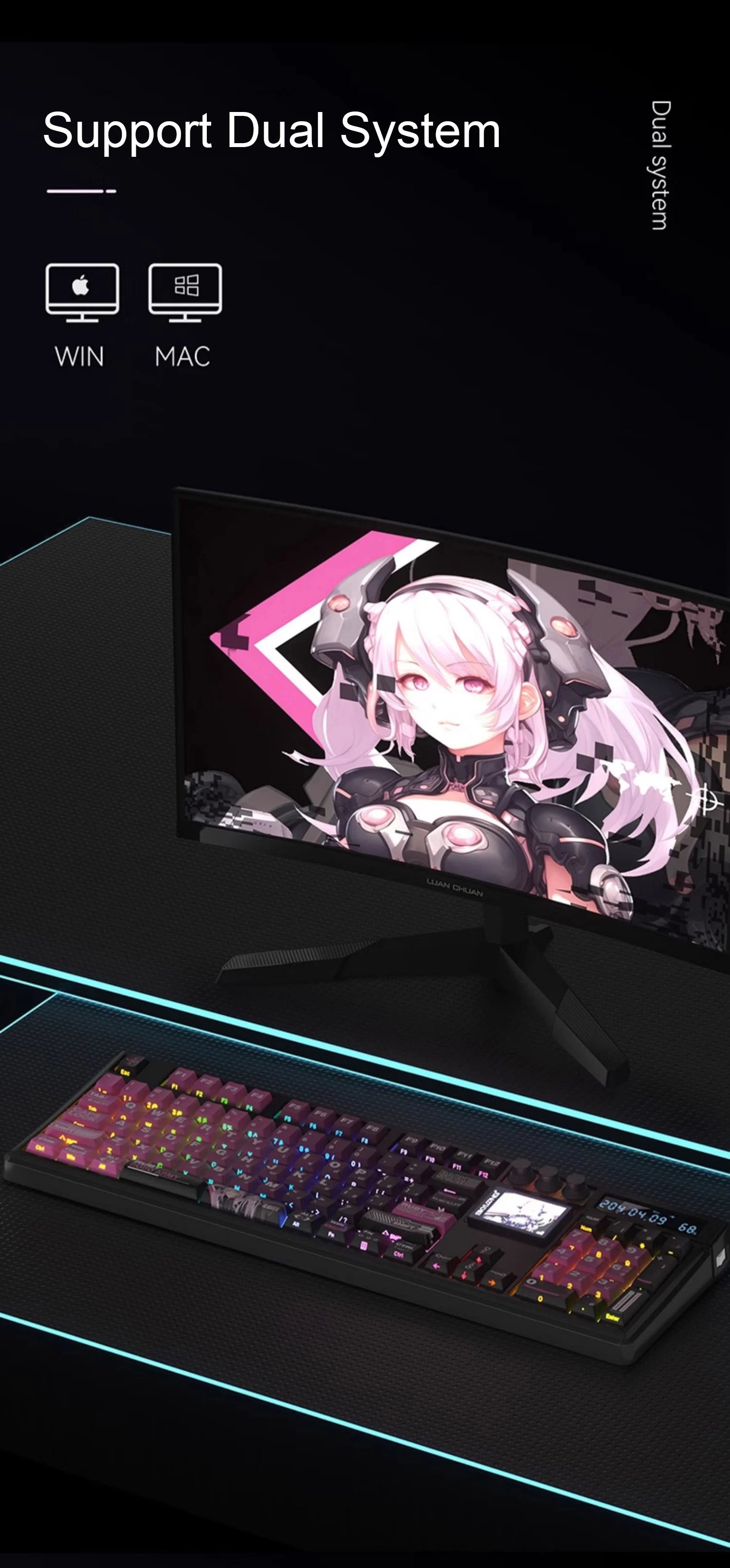 SKYLOONG GK104 Pro Wireless Mechanical Keyboar Full-Size Keyboard Screen&3Knobs RGB Backlit Voice Calculator 8K Polling Rate