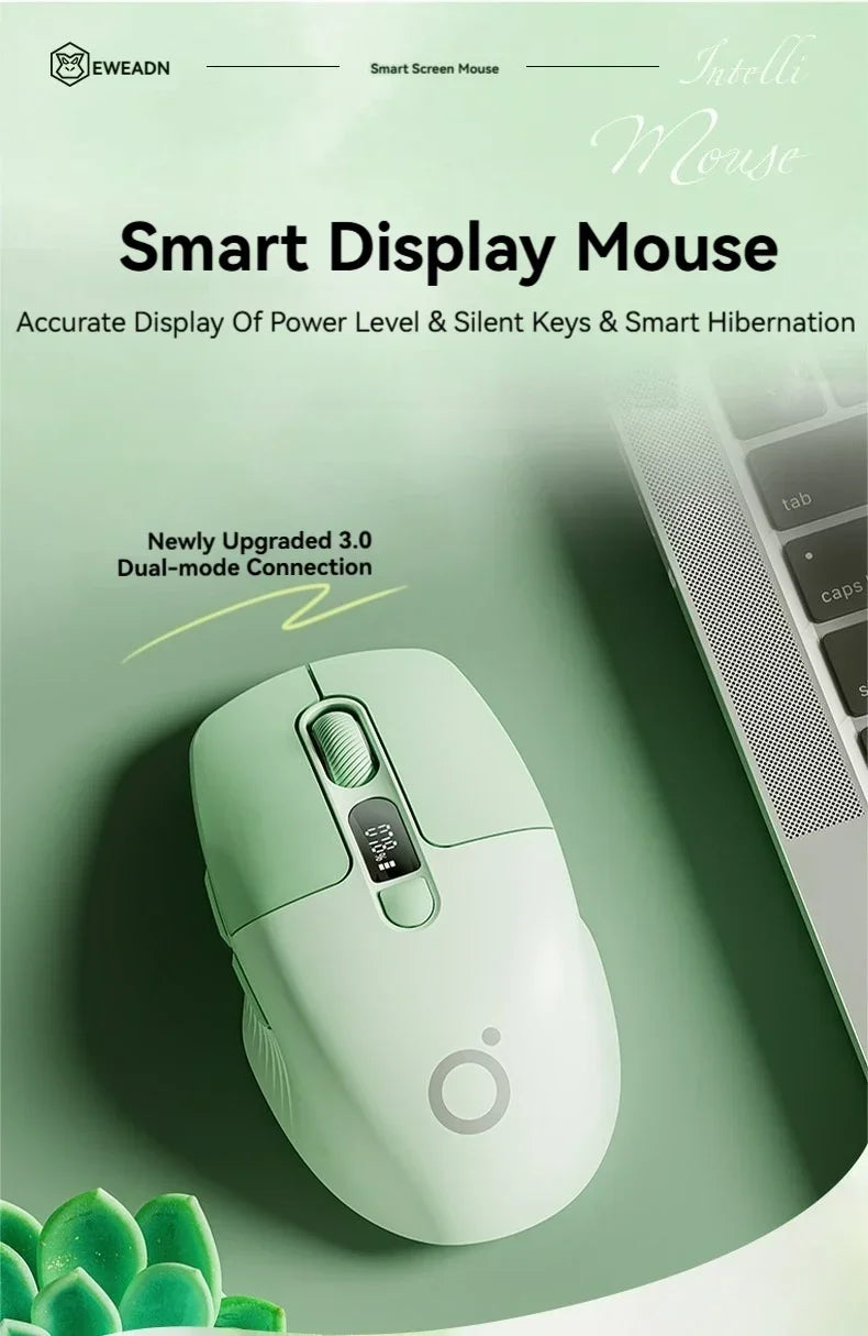 Eweadn Q1 2.4 Wireless Bluetooth Dual-Mode Mouse 1600PDI Smart Screen Esports Silent Rechargeable Gaming Mouse Accessories