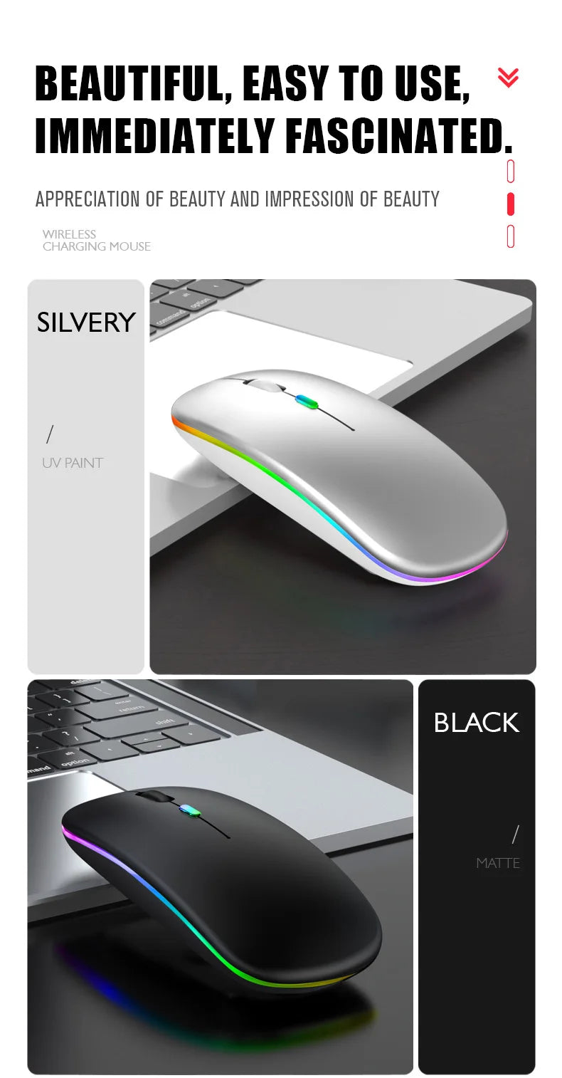 Tablet Phone Computer Bluetooth Wireless Mouse Rechargeable RGB Backlight Mice for iPad PC Laptop Tablet Phone 2.4GHz USB Mouse