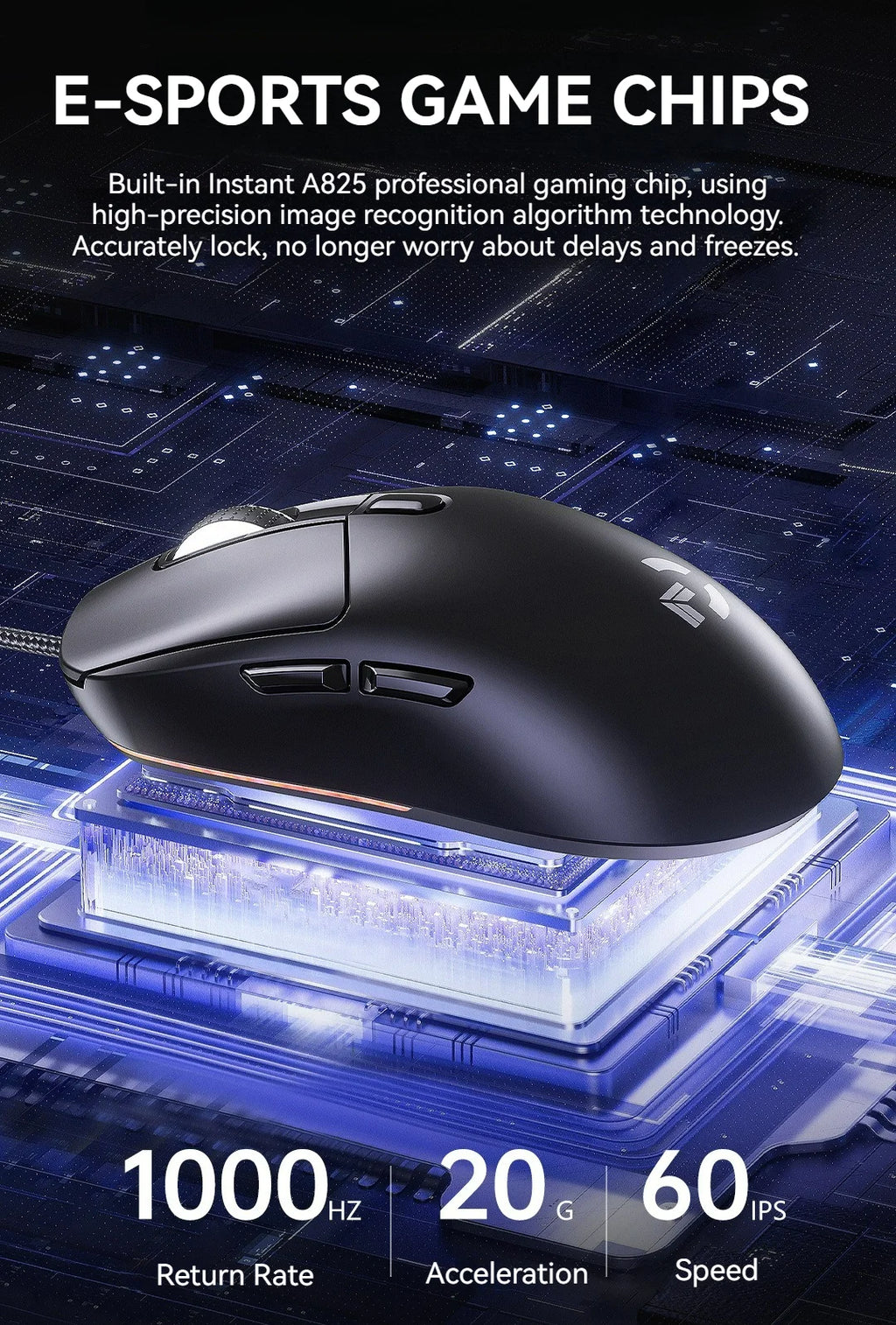 Wired Game Mouse 6 Levels DPI Adjustable Up to 12800DPI Instant A825 Chip RGB Macro Programming Ergonomic Design Universal Mouse