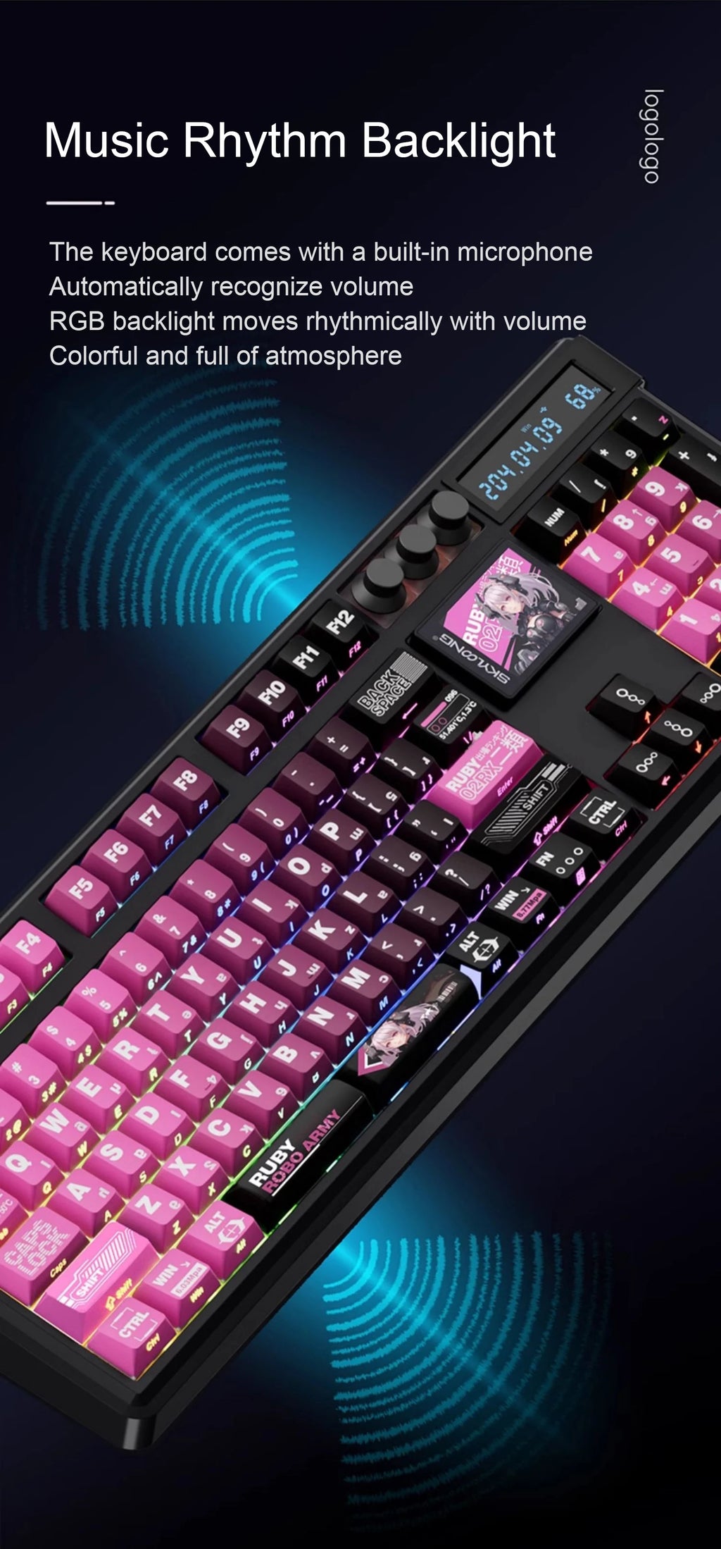 SKYLOONG GK104 Pro Wireless Mechanical Keyboar Full-Size Keyboard Screen&3Knobs RGB Backlit Voice Calculator 8K Polling Rate