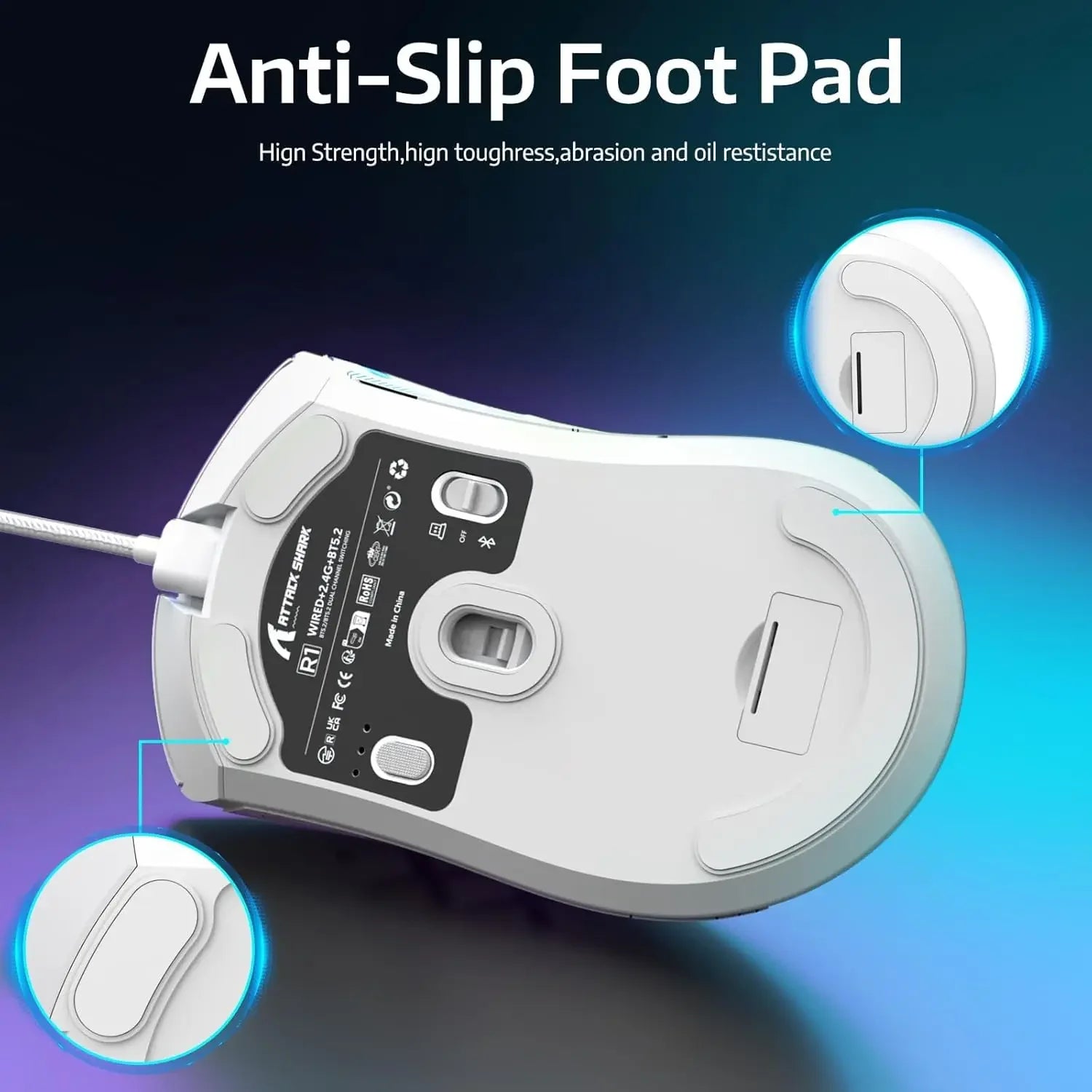 ATTACK SHARK R1 1000Hz Bluetooth Wireless Mouse 18000dpi PAW3311 Tri-mode Bluetooth 2.4G USB Connection Macro Gaming Mouse