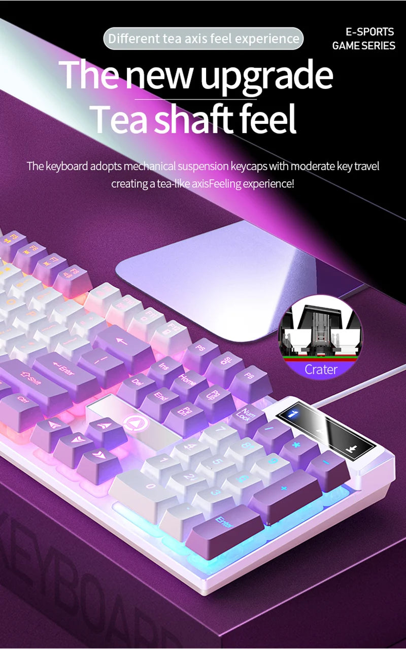 K500 Gaming Wired Mechanical Keyboard Luminous Color Blocking Ergonomic Conflict-free Buttons Pc Desktop Computer Accessories