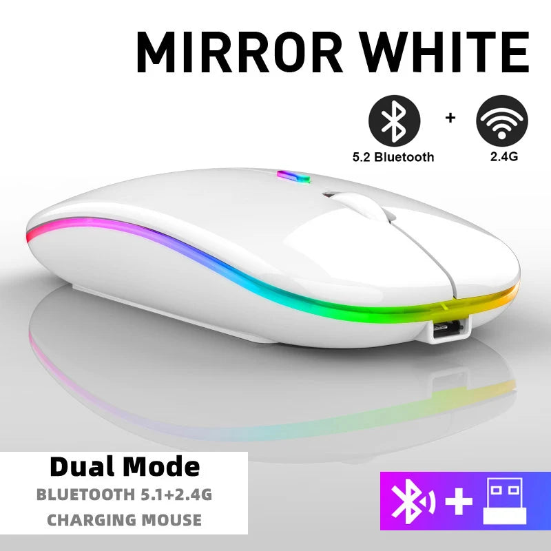 Tablet Phone Computer Bluetooth Wireless Mouse Rechargeable RGB Backlight Mice for iPad PC Laptop Tablet Phone 2.4GHz USB Mouse