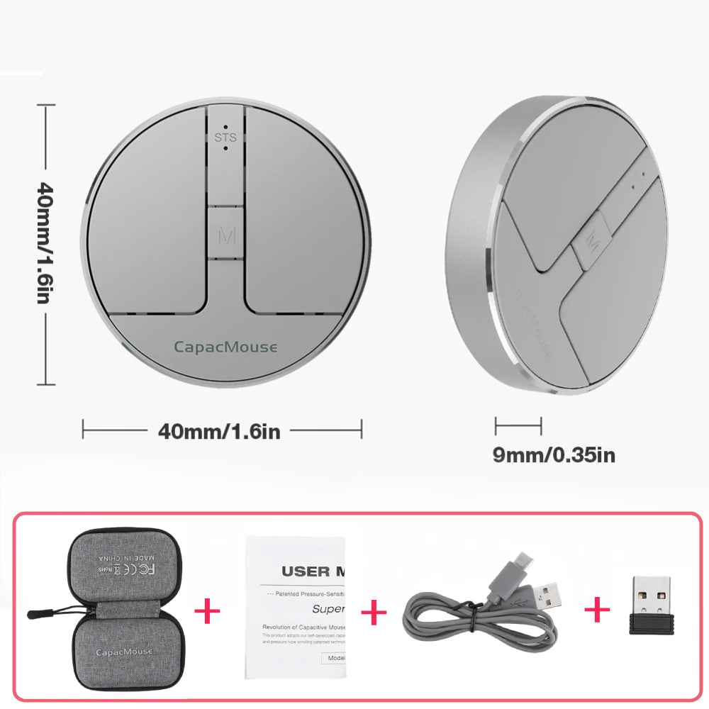 Ultra Thin Wireless Computer Mouse 3 Mode Mini Capacitive Mice BT5.2/2.4G/USB 3 Adjustable DPI w/ Receiver for Laptop PC