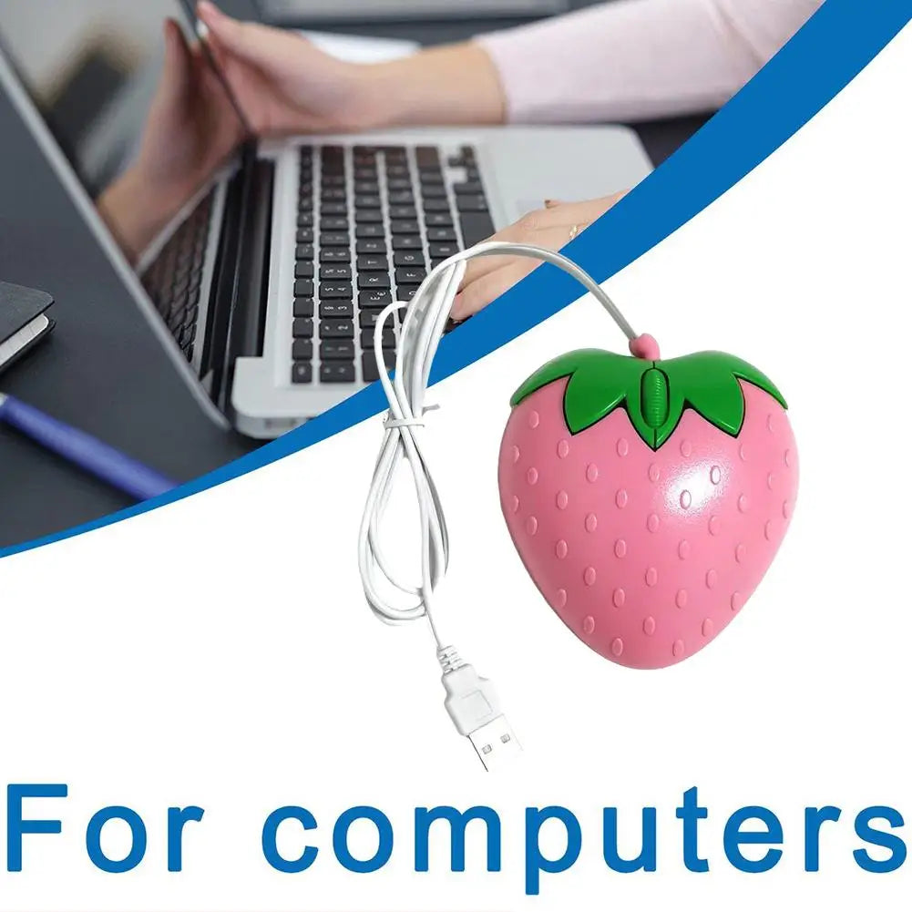 Wired Mouse Pink Strawberry Small Optical PC Computer Game Mouse Cute Creative Design Girls Birthday Gift For Office Laptop V1P8