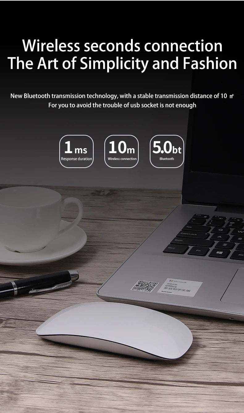 Rechargeable Bluetooth Mouse Magic 3 for MacBook Air/Pro & Win, Ergonomic Multi-Touch BT5.0 Wireless Slim Rechargeable Mouse