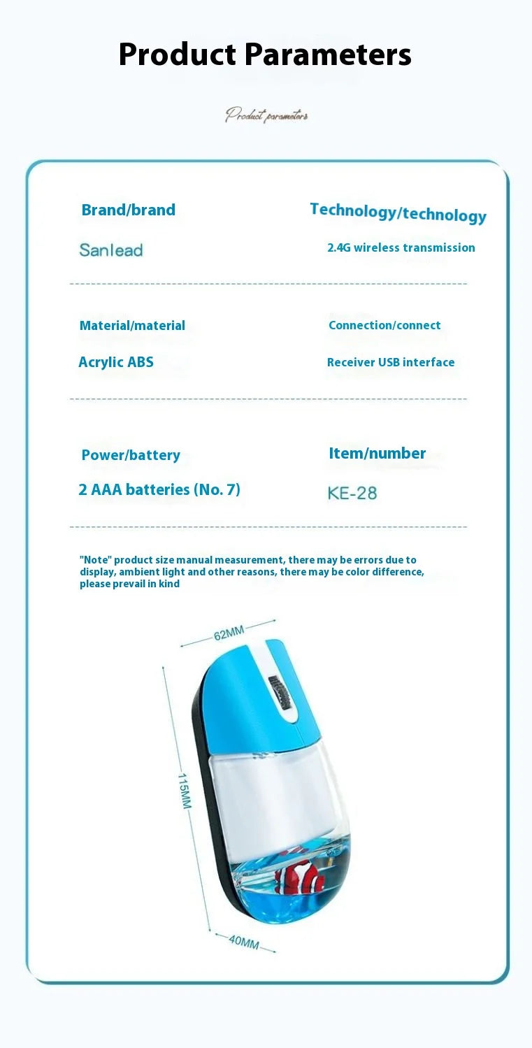 Frutiger Aero Aqua Liquid Mouse Cute Floating Aquarium Animal 2.4G+Bluetooth Wireless Optical Ocean Doll Mice PC Accessories