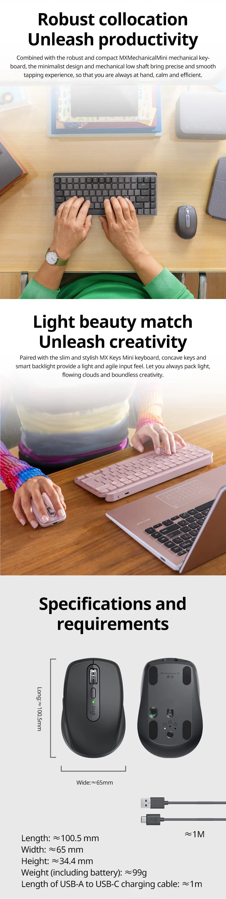 Logitech MXAnywhere3S Wireless Bluetooth Silent Ergonomic Portable Office Tablet Rechargeable Gaming Laptop Mouse