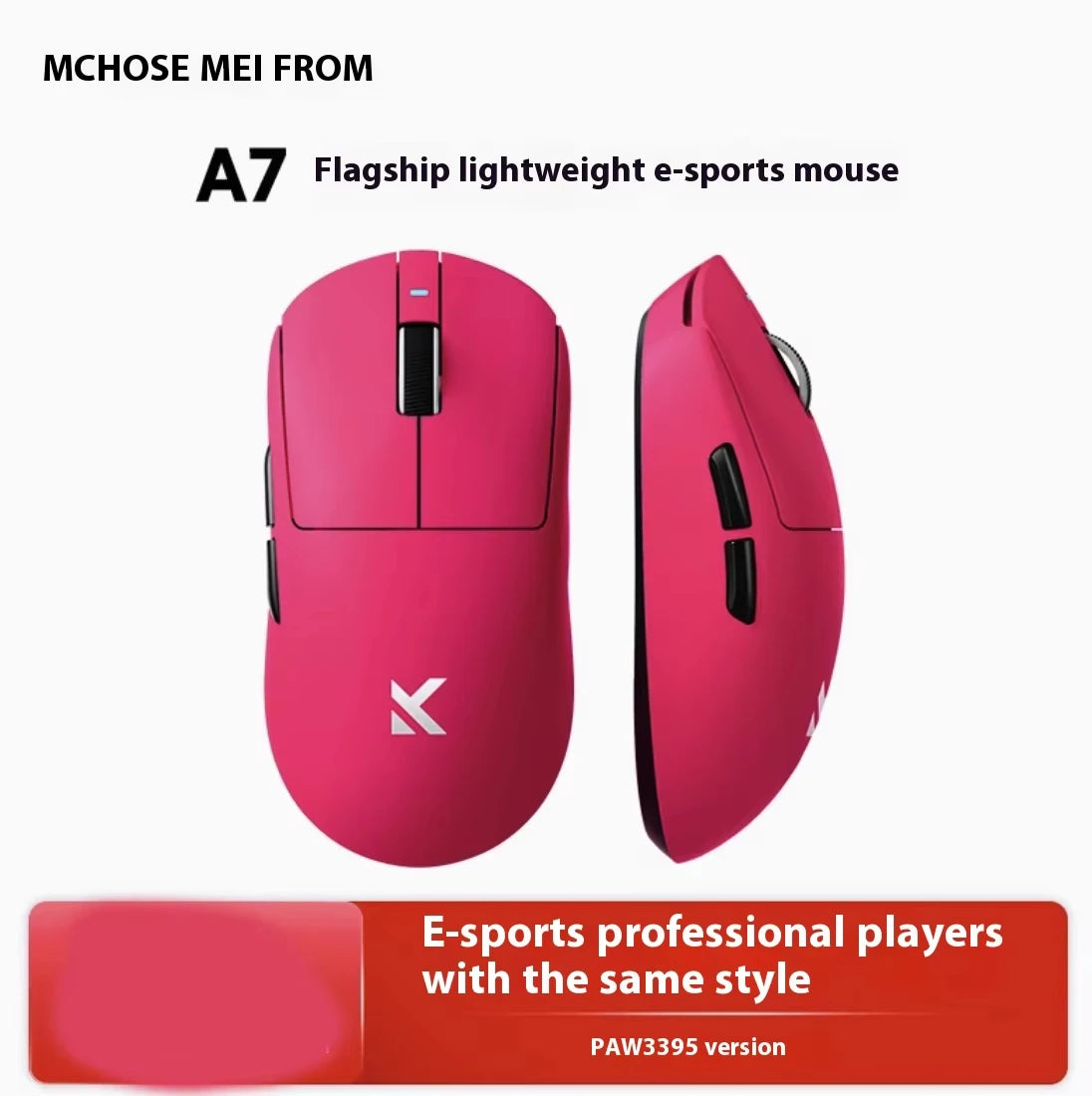 MCHOSE A7 Tri-mode 8k Gaming Mouse Wireless Bluetooth PAW3395 Mice Lightweight Low Delay Mice Laptop Office Custom Accessories