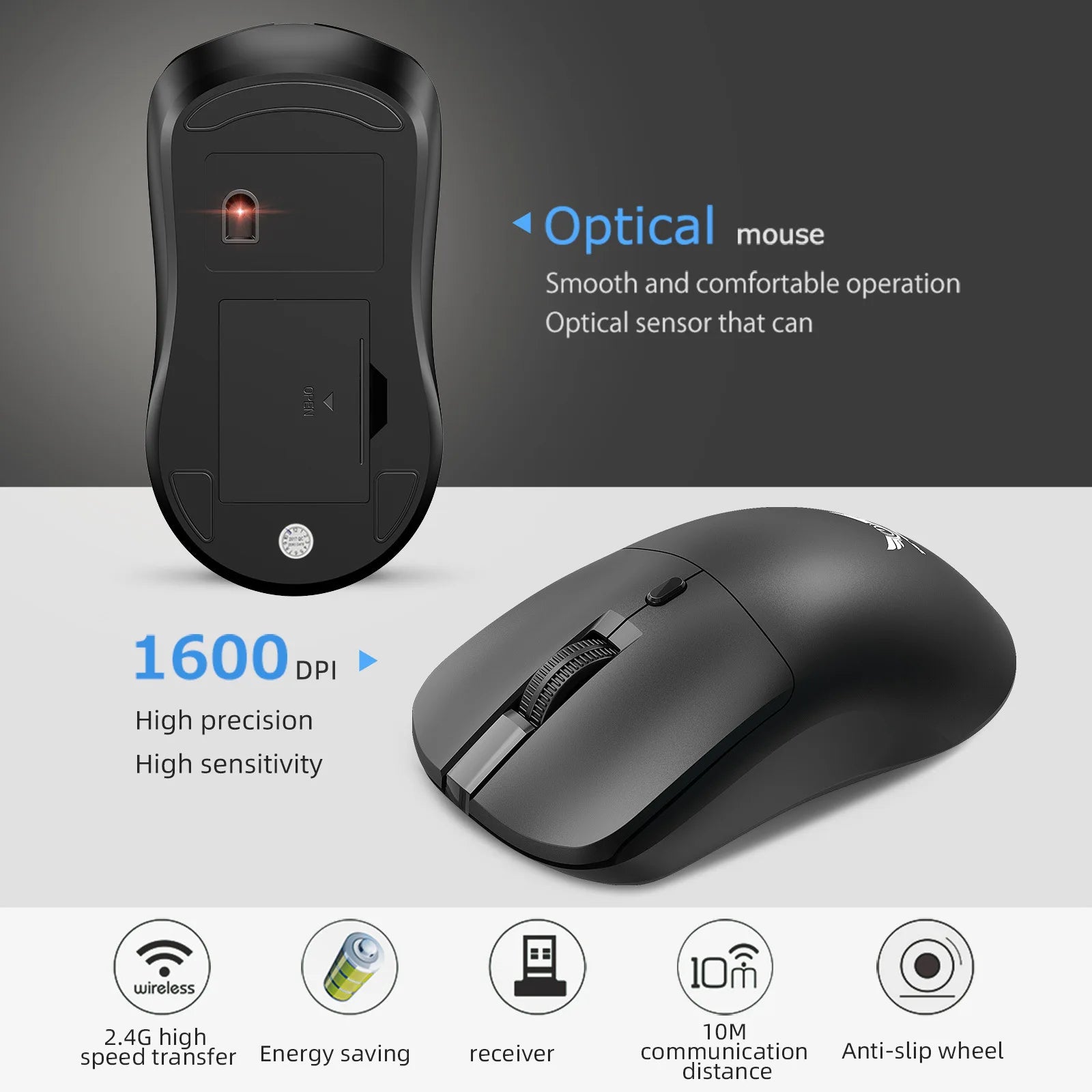 Wireless 2.4G Mouse Light Weight Design DPI Adjustable Plug And Play Low Noise Button Simple Style Mause Office Use Or Gaming