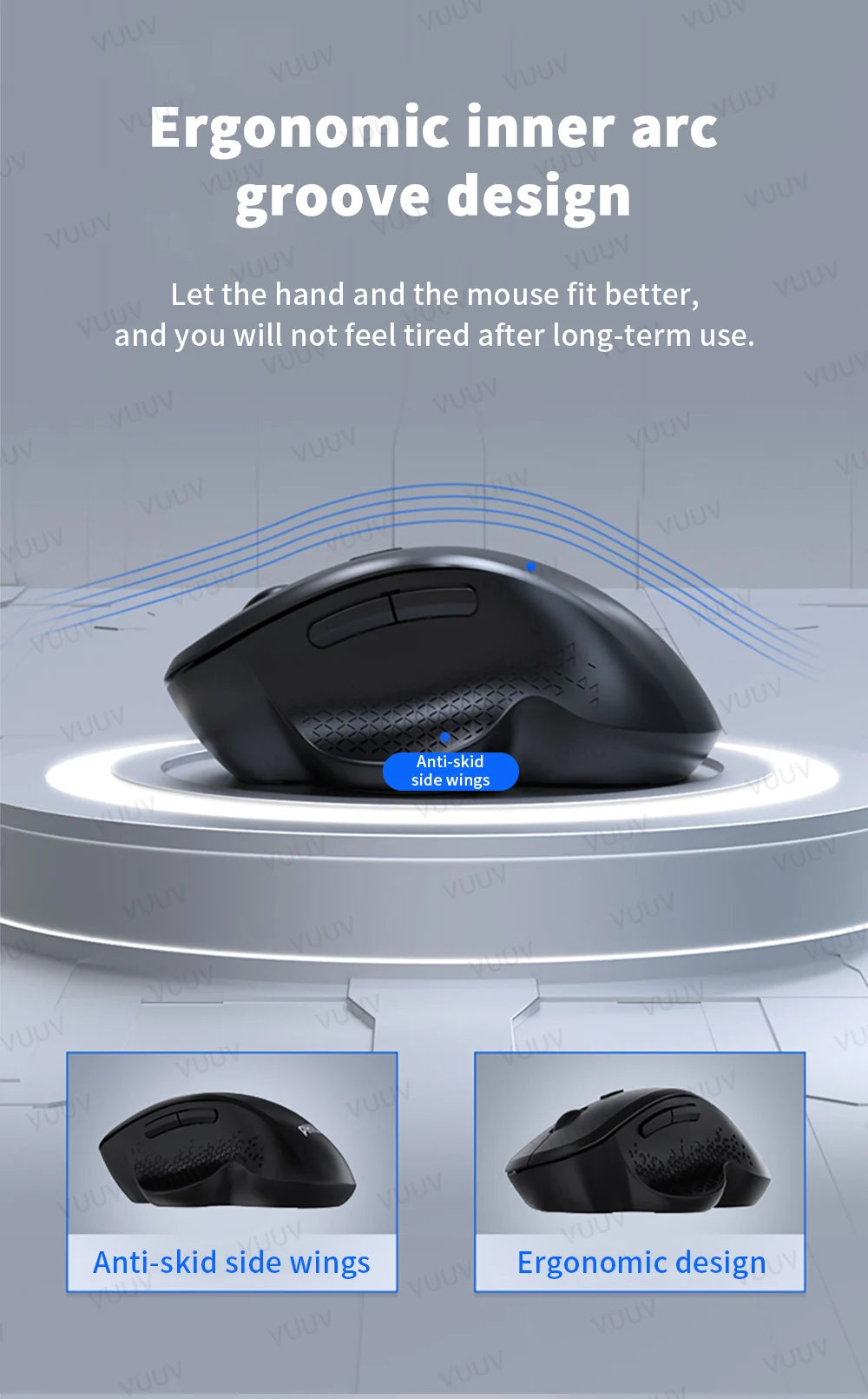 Ergonomic Rechargeable Wireless Bluetooth Mouse for PC Computer Laptop Macbook 1600DPI Dual Mode Mouse for IOS Android Tablet