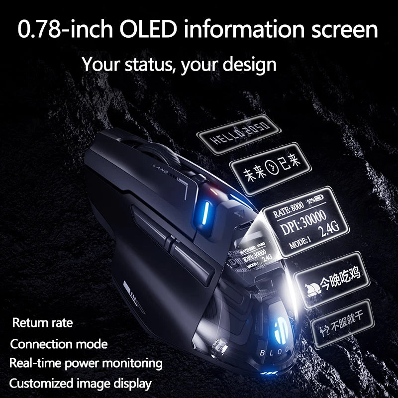 Inphic IN9 Ultra Gaming Mouse PAW3950 Sensor Vibration Feedback OLED Screen Intelligent Display Wireless Mouse Boyfriend's Gift